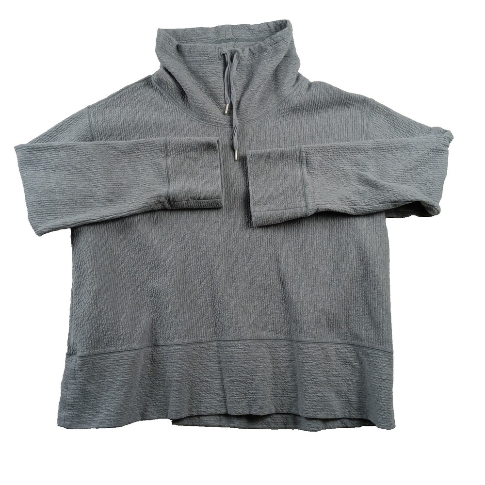 Orvis Womens Gray Long Sleeve Drawstring Cowl‎ Neck Textured Pullover – Size XL